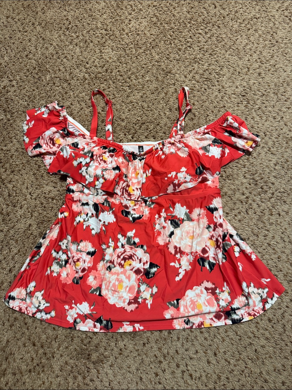torrid orange Floral Off-the-Shoulder tankini top with Ruffle